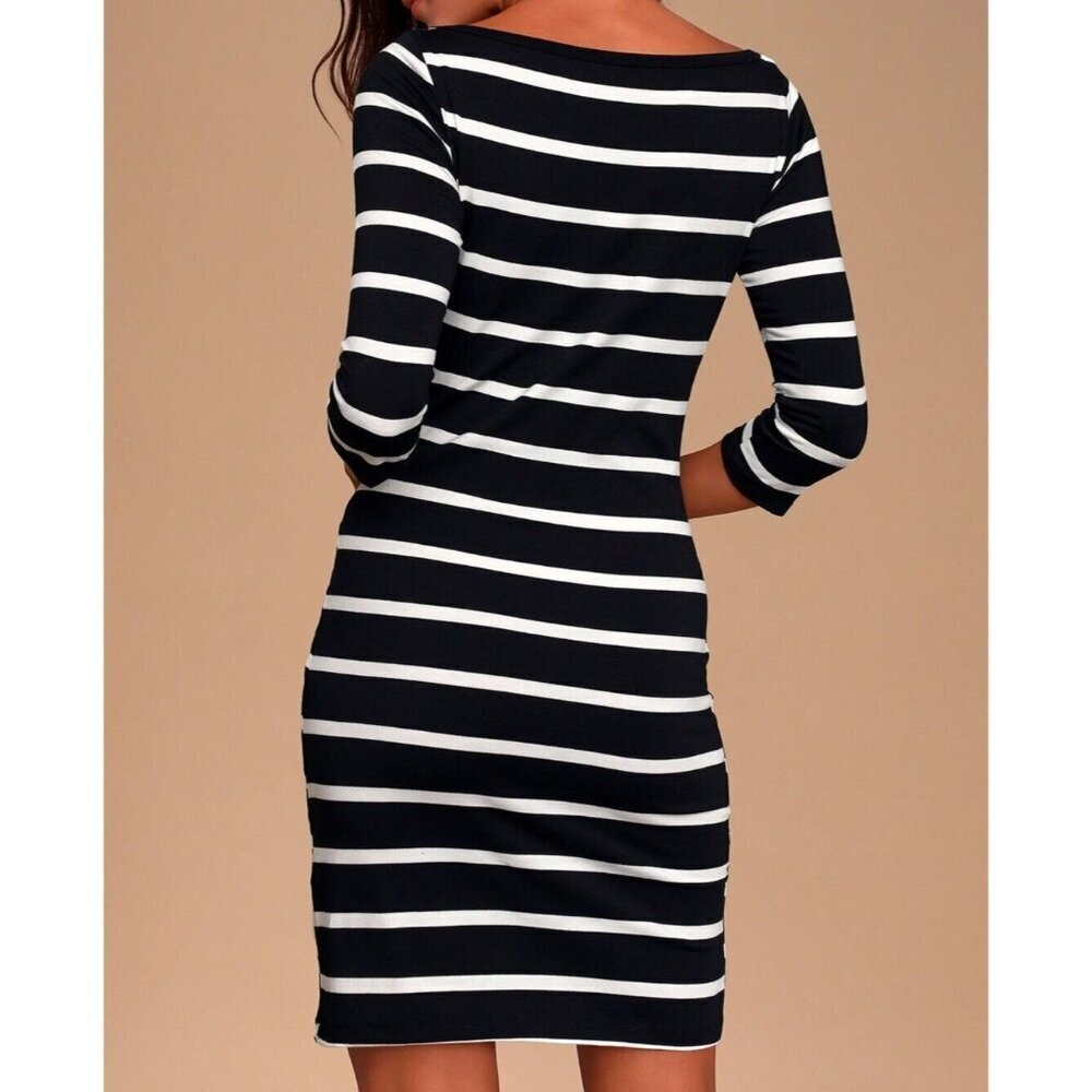 Lulus Heir Lines Striped Bodycon Dress Black White Casual Dress Women's Size M - Picture 9 of 9